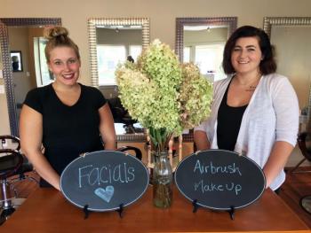 Aesthetician Amber Hathorne, left, and hair stylist Jameson Cribby at the new spa in Edgecomb, A New Leaf Salon & Spa. SUZI THAYER/Boothbay Register