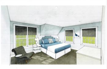 Imagery of a guest room at the Russell House Bed & Breakfast. Courtesy of Knickerbocker Group