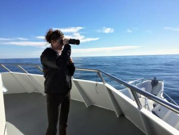 Nori Mcleod looks for a whale. SUZI THAYER/Boothbay Register