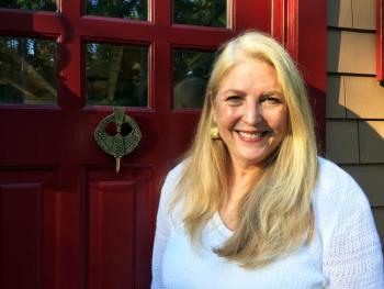 Eileen Moran with the Celtic doorknocker she got in Ireland 40 years ago. SUZI THAYER/Boothbay Register
