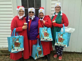Lisa Burke, left, came up from Rhode Island for her first Early Bird in 2015, to join friends and regular Early Birders Vicki Haugen, Ginger Rickerman and Kathleen Humphrey, all local birds. SUZI THAYER/Boothbay Register