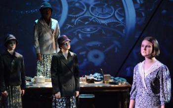 Four Leading Ladies in "These Shining Lives," a Heartwood / LA Collaboration running Nov 3-6. Visit www.heartwoodtheater.org for full details. Front L-R: Rachael Schuster, Noelle Timberlake, Thalia Eddyblouin; Back - Toru Fiberesima. Courtesy of Joy Braley