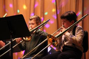 BRES fifth and sixth grade trombone players. DIANE DORBIN/Boothbay Register BRES/BRHS Holiday Band Concert
