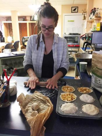Lynsie Peters makes all organic pastries, like these mini apple pies, at BUZZ MAINE. SUZI THAYER/Boothbay Register