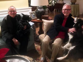 Ron Sanchez, left, with Maggie, and husband Tom Cramer with Millie. SUZI THAYER/Boothbay Register