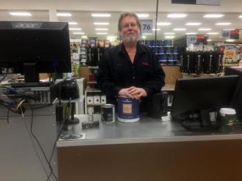 Steve Averill mans the paint department. SUZI THAYER/Boothbay Register