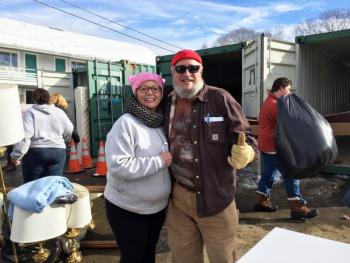 Holly Stover and “Big Al” Cohen pitch in to help the community at the redistribution event on Feb. 18. Courtesy of Michelle Amero