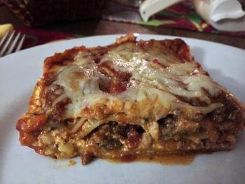 A piece of Sue Witt’s lasagna is a slice of heaven. SUZI THAYER/Boothbay Register