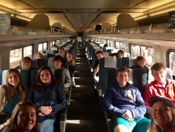 BHRS students take up most of one car in the Downeaster as it takes them to New Hampshire. Courtesy of Kerrin Erhard/BRHS