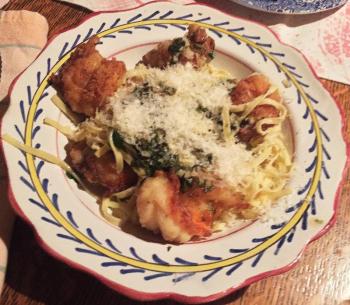 A serving of Mimi’s ridiculous shrimp scampi. SUZI THAYER/Boothbay Register