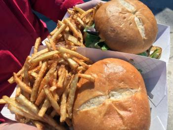 Burgers&Freys’ 100 percent grass-fed burgers are big, as is the portion of fries that come with each order. SUZI THAYER/Boothbay Register