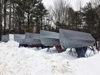 More Boothbay Harbor One Designs await their turns in the shop. SUZI THAYER/Boothbay Register