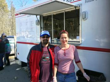 Colin and Dawn McKenna Frey in front of their food truck, Burgers& Freys, in Damariscotta on March 18. SUZI THAYER/Boothbay Register