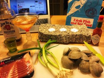 Prepping for clams casino in my kitchen in Edgecomb. SUZI THAYER/Boothbay Register