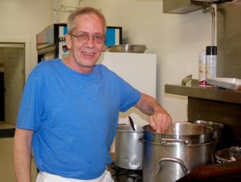 Chef Kim Mills serves soups. ART MAYERS/Boothbay Register