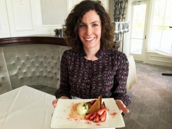 Alex Tallen holds a dessert creation she will be making for the Boothbay Harbor Country Club this summer. SUZI THAYER/Boothbay Register