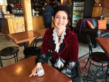 April Morrison talks about her business, SugarSpell Sweets, at the Red Cup Coffeehouse on April 18. SUZI THAYER/Boothbay Register