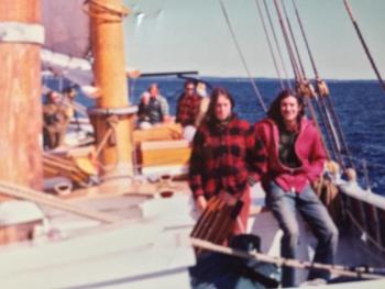 Stan and me on another schooner in Rockport. I don’t look very happy. Photo property of Suzi Thayer
