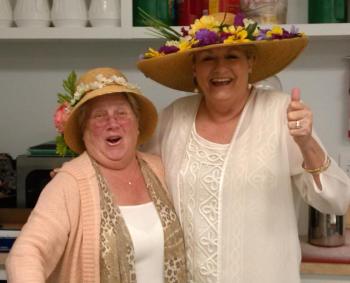 Debbie Graves, left, Rotary event chairman and Jane Good, Community Center director, team up in the clubhouse kitchen. JANE CARPENTER/Boothbay Register