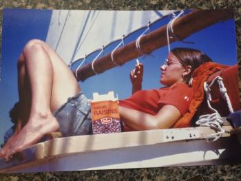 My bestie, Heidi Hodgkins (now Paillon) relaxing during a day on the Mary E. SUZI THAYER/Boothhbay Register
