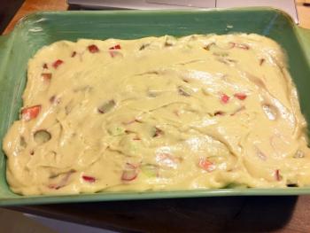 Sour cream rhubarb cake ready for the oven. SUZI THAYER/Boothbay Register