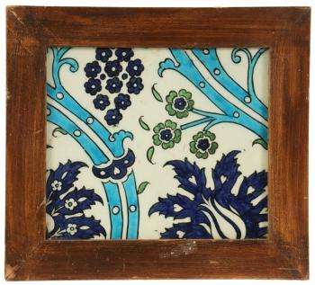 Iznick framed architectural tile circa 14th-15th century to be auctioned. Courtesy of Thomaston Place Galleries Iznick framed architectural tile circa 14th-15th century to be auctioned.