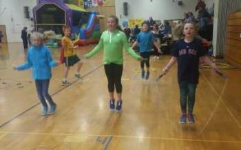 Participants jump at the Jump Rope for Heart event May 2 at BRES. Student Suzie Edwards, far right, collected over $1,000 in donations. STEVE EDWARDS/Boothbay Register