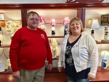 Wally Morris and Debbie Dawson in their new shop, Love the Shore, in Boothbay Harbor. SUZI THAYER/Boothbay Register
