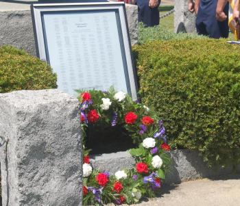 Wreath placed at the memorial plaque. ART MAYERS/Boothbay Register