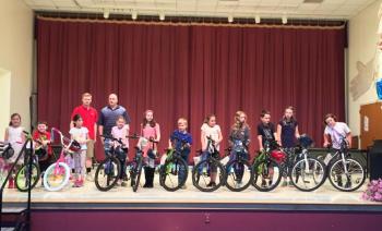 2017 Bikes for Books winners at Edgecomb Eddy School are, from left, Charlotte Abello, Ethan Clark, Morganne Phelps, Abbie Clark, Aliyah Bowley, Takoda Dionne, Hannah Abello, Anna Gosselin, Silas Lehouillier, Emily Gosselin and Lydia Currier. SUZI THAYER/Boothbay Register
