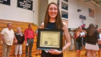 Glory Blethen, future graduate of the class of 2021, was awarded the Secretary of State Distinguished Citizen Award during BRES’s eighth grade recognition night. MORGAN CALLAN ROGERS/Boothbay Register