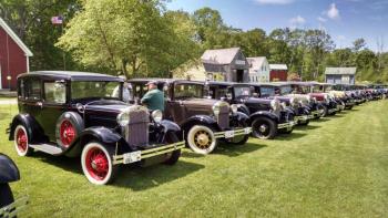 The Maine Chapter of the Antique Automobile Club of America is visiting the Boothbay Railway Village on Saturday, June 24. The cars on the tour will be parked on the Museum’s Village Green from about 11 a.m. to 2 p.m. allowing the public to have an opportunity to visit with owners and view the wide variety of participating vehicles. Pictured here is a visit to the Museum by the National Model A Ford Club during 2016. Courtesy photo