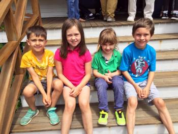 Pete, left, Haley, Addie and Clayton Mote, on the steps of the Southport Town Hall on July 19. SUZI THAYER/Boothbay Register
