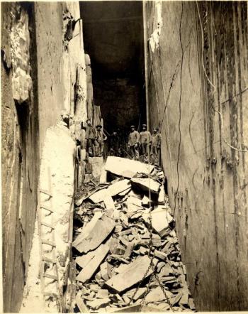 The exhibit Built with Stone: The Story of Granite, Slate, and Limestone in Maine will be on view daily from August 1-31 inside the 1847 Boothbay Town Hall at the Boothbay Railway Village. It features fantastic historic photographs like this one showing men in a narrow shaft of rock at the Maine Slate Company of Monson some time after the opening of the quarry in 1903. Courtesy of the University of Maine, Fogler Library