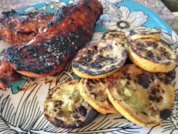 I burned the chicken at my first cookout on the new deck, but the summer squash was elegant. SUZI THAYER/Boothbay Register