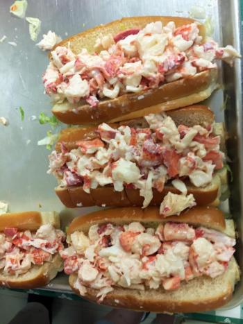 The lobster rolls served in the Southport Town Hall on July 19 were made fresh, and they were huge. SUZI THAYER/Boothbay Register