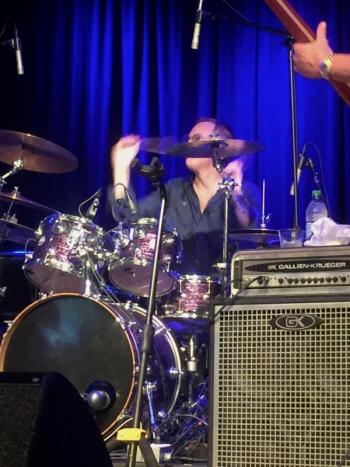 The elusive David Beyer makes a somewhat visible appearance behind one of his crash cymbals. JOSEPH CHARPENTIER/Boothbay Register