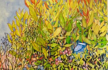 A painting, by yours truly, of a day in the blueberry field and the old tin that was in the cottage when we got it, many, many years ago. SUZI THAYER/Boothbay Register