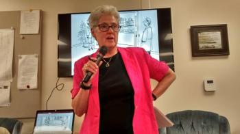 Dr. Wendy Wolf leads a forum on health care at the Congregational Church of Boothbay July 12. MORGAN CALLAN ROGERS/News Contributor
