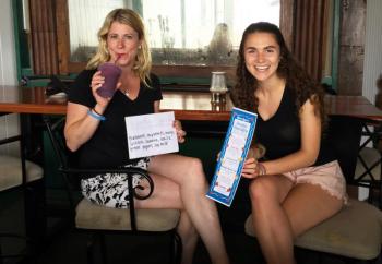 Leah Akeley, left, enjoys her “Leah’s Special” smoothie with its maker, Christie Gillies, at Mine Oyster. SUZI THAYER/Boothbay Register