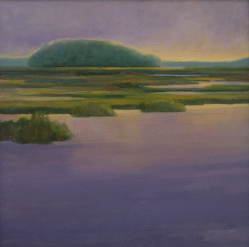 Sally Loughridge: “Quiet Marsh,” oil on birch panel, 14 x 14.” Courtesy of the venue Sally Loughridge