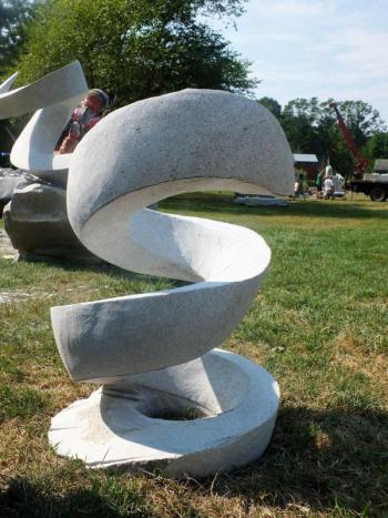 William Jacobs of Randolph created this spiral and a few smaller works in granite during the live sculpture event of the Maine Coast Stone Symposium. LISA KRISTOFF/Boothbay Register William Jacobs of Randolph ME