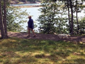 Prosper follows his mom, Susan Fridy, back to the car. SUZI THAYER/Boothbay Register