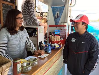 On Aug. 25, Michael Quilatan from Forest Hills, New York, is on board with his family. He’s something of an oyster connoisseur. SUZI THAYER/Boothbay Register