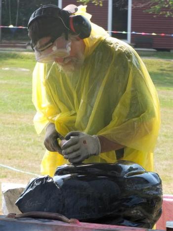 David Randall polishes up the sole nude of the Maine Coast Stone Symposium – and the detail is amazing! LISA KRISTOFF/Boothbay Register David Randall, Wayne, ME