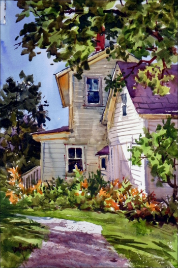 “Maine Library Annex” - watercolor, Tony van Hasselt. Courtesy of Hilary Bartlett Tony van Hasselt