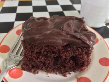Chocolate zucchini cake with shiny dark chocolate frosting is totally ridiculous! SUZI THAYER/Boothbay Register