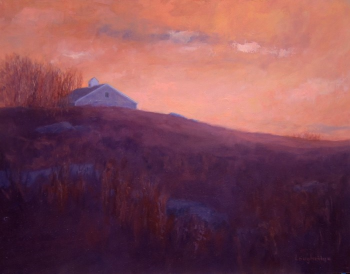 Sally Loughridge’s “Hill Farm,” a 14” x 18” oil on panel, is one of the artist’s works in her Sept. show. Courtesy of the venue Sally Loughridge