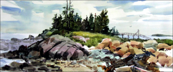 “Reed’s Island,” watercolor by Tony van Hasselt. Courtesy of Hilary Bartlett Tony van Hasselt