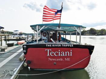 The Teciani, or River Tripper, at the dock at Schooner Landing in Damariscotta. SUZI THAYER/Boothbay Register